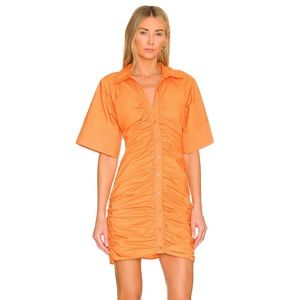 BRAND NEW! Revolve L’Academie 100% Cotton Size L Orange Ruched mini dress summer